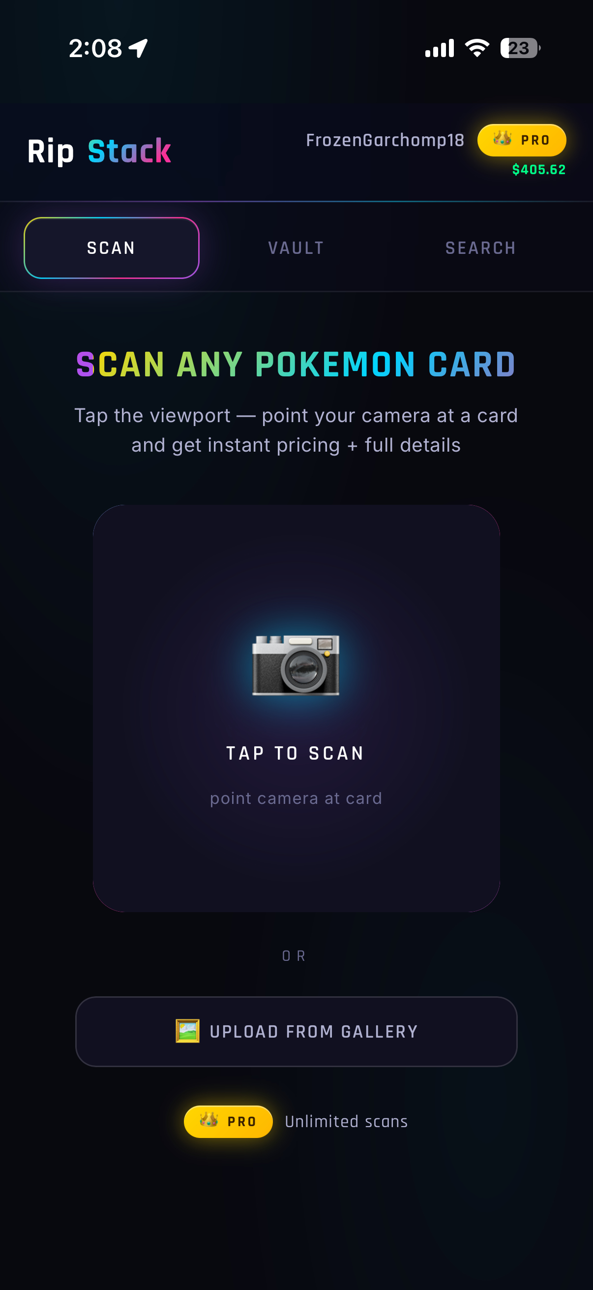 RipStack scan screen