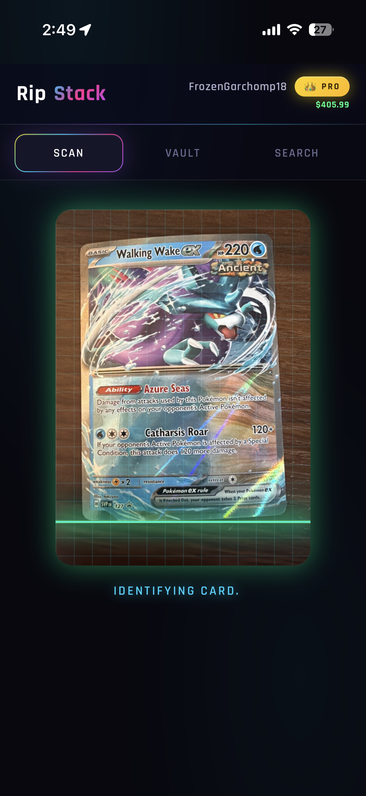 RipStack identifying a holographic card